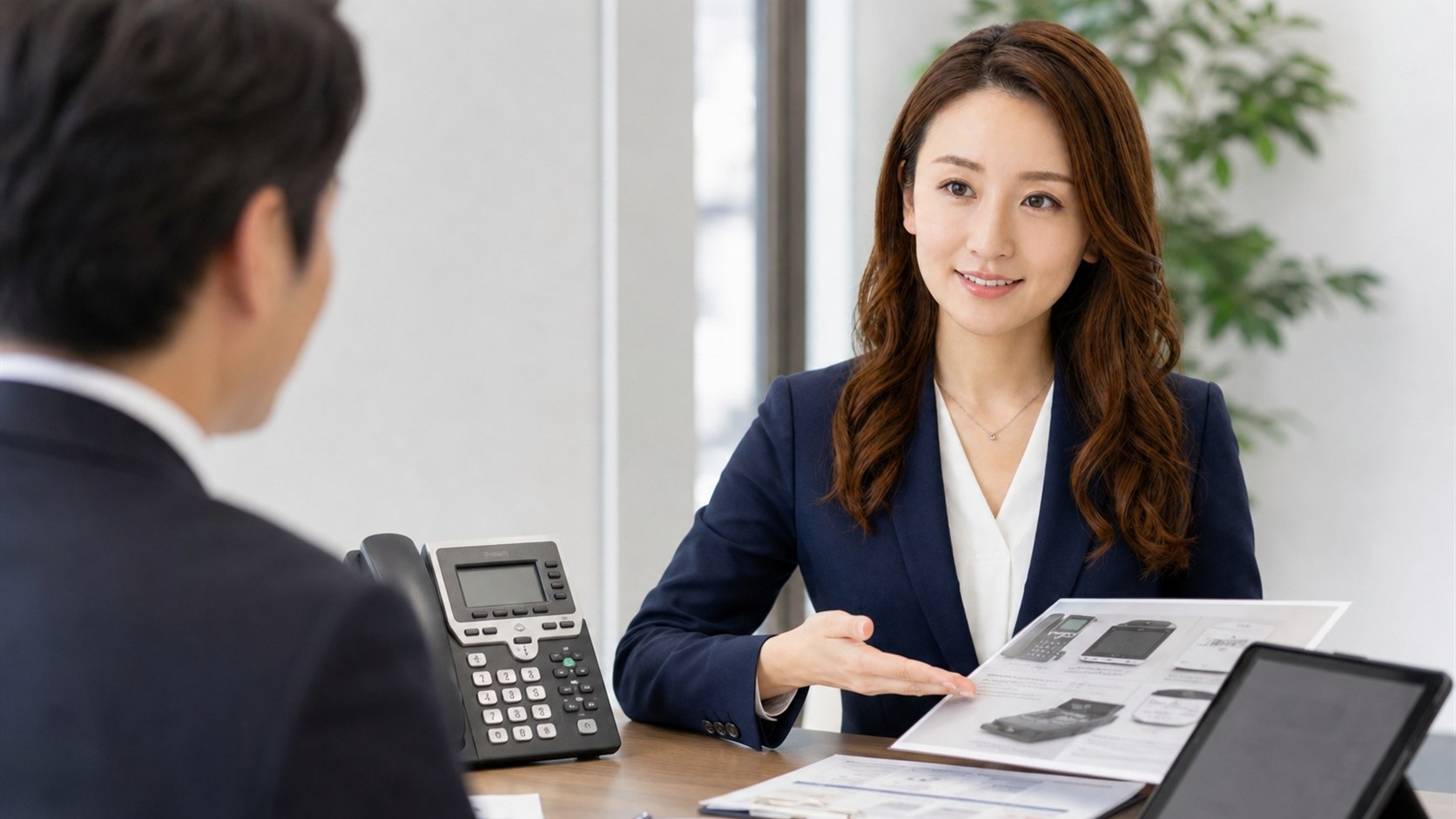 お客様の電話まわりのお困りごとをうかがう様子